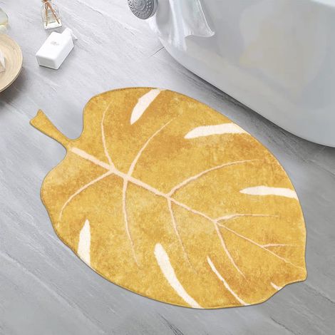 Yellow Leaf Carpet Cotton Floor Protector Non-Slip Leaf Shaped Bath Mat Green 60 x 90 cm (1/5)