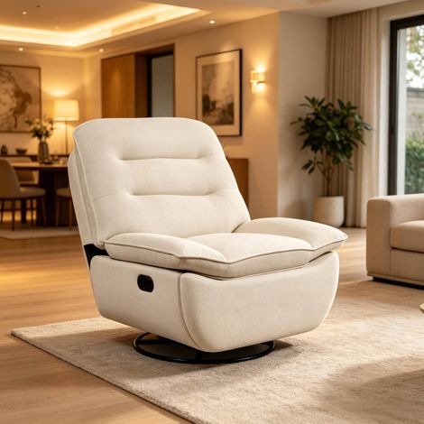Poltrona relax girevole reclinabile 95x49,5x106 cm in tessuto beige - MEUBLIV (1/5)