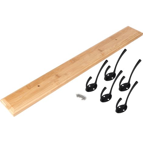 Wandgarderobe Bambou Appendiabiti da Parete – 61x8 cm, 5 Ganci in Lega di Zinco – Design Elegante e Robusto – Ideale per Ingresso e Camera da Letto (1/5)