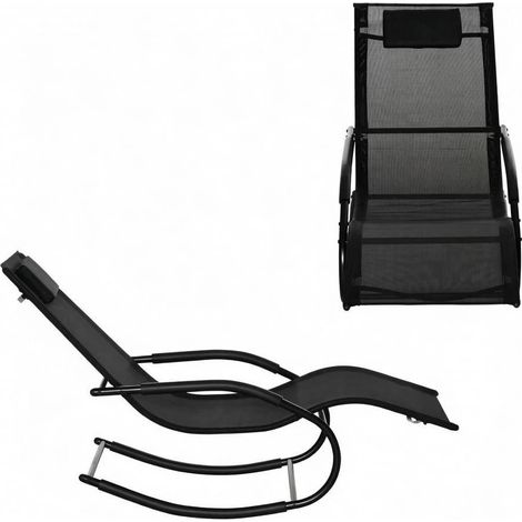 Silla mecedora moderna de exterior negra con estructura metálica galvanizada y textileno (1/5)