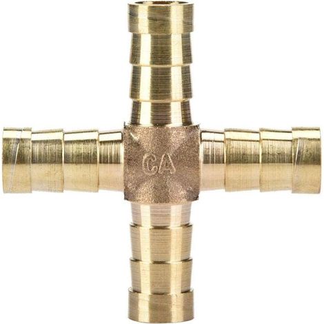 5pcs 4-way tee raccord en laiton tuyau colleur, connecteur barbelé croix air eau gaz 6/8/10 / 12mm(10mm) (1/5)