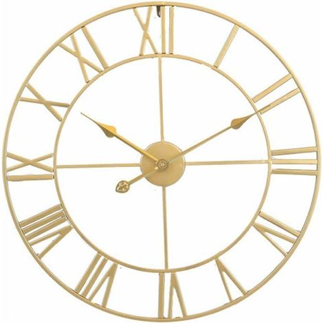 Horloge Grande horloge murale rétro en fer - Ronde - Silencieuse - Fonctionne avec piles - Chiffres romains - Style vintage - Pour décoration de salon - Or (40 Cm) (1/5)