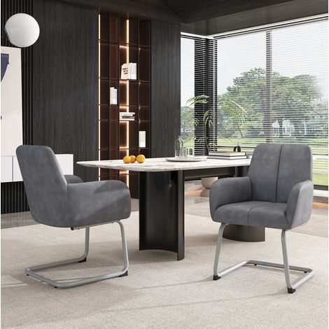 Sillas de comedor, pack de 2, con reposabrazos, patas de acero curvadas, grises HAVRYA (1/5)