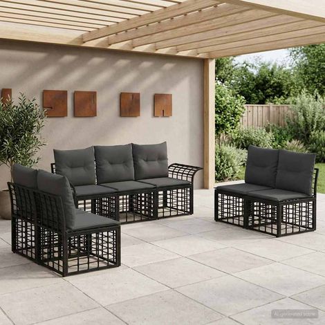 vidaXL  Outdoor Sofa Set  7 pcs Black and Dark Grey Poly Rattan