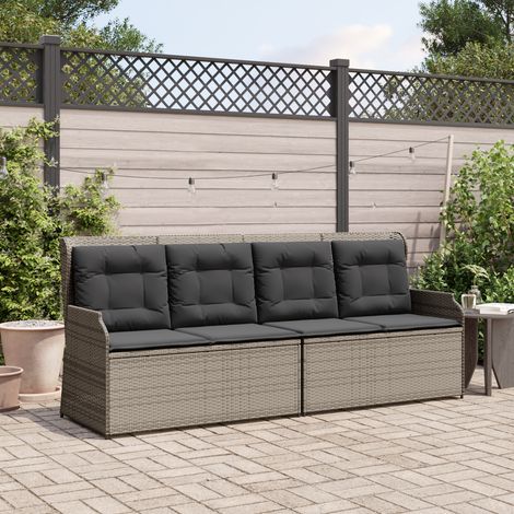 Maison Exclusive - Gartenbank mit Kissen Grau Poly-Rattan (1/5)