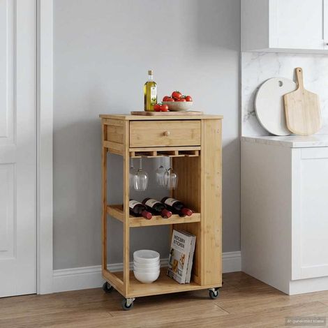 vidaXL  Kitchen Trolley with Wheels  Natural 47.5 x 36 x 83 cm Bamboo