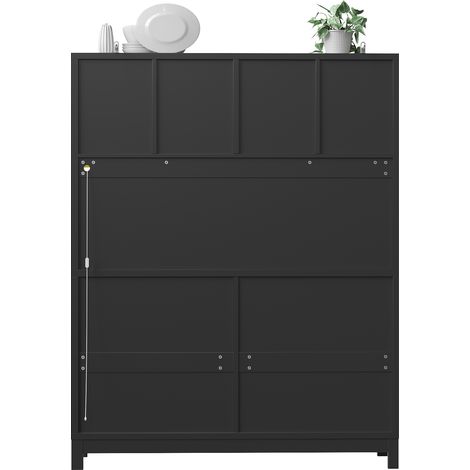 Hoher Küchenschrank schwarz 140x38,5x180 cm mit RGB-LED-App, Glastüren und 4 Schubladen (1/5)