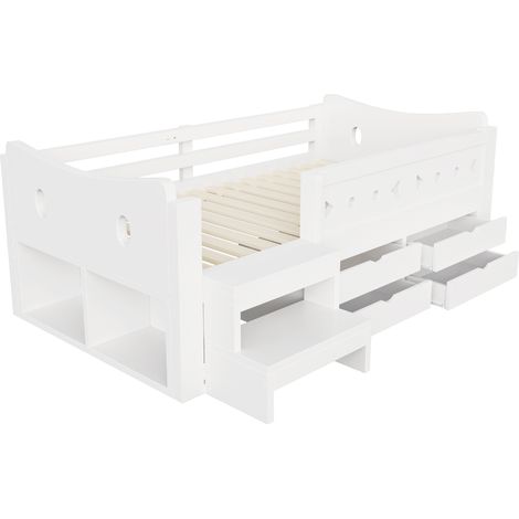 Letto bambino 90x200 cm bianco con contenitori, cassetti, LED e porte USB-C (1/5)