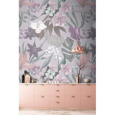 Papier peint panoramique floral idéal salon et chambre | Tapisserie panoramique à motifs fleurs nature | Papier peint panoramique multicolore tendance - 270 x 400 cm (4 pièces) (1/5)