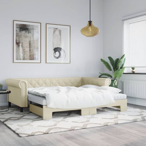 Tagesbett Ausziehbar Creme 90x200 cm Kunstleder (1/5)