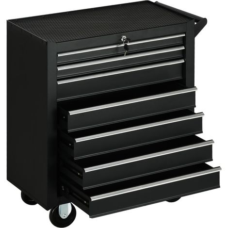 CHICFURN Carro de herramientas 69x33x75 cm acero negro, 7 cajones con cierre, carga 150 kg (1/5)