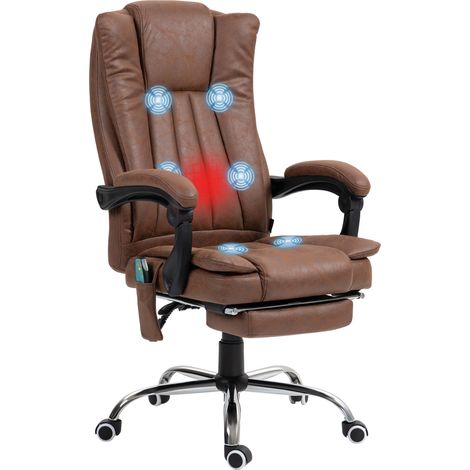 Silla de oficina con 6 puntos de masaje ajustables, función de calefacción, reposapiés retráctil y mando a distancia, color marrón (1/5)