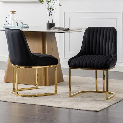 Esszimmerstühle 2er Set Samt Schwarz mit goldenen Metallbeinen (1/5)
