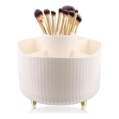 Organisateur Maquillage Rotatif, 360°Rotatif Pot a Crayon Rangement Pinceaux Maquillage 5 Compartiments Pinceaux Maquillage Organisateur-Blanc (1/5)