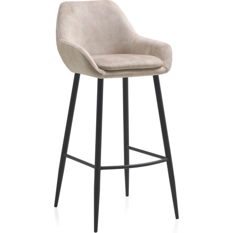 Lot de 2 tabourets rembourrés beiges avec pieds métalliques noirs (1/5)