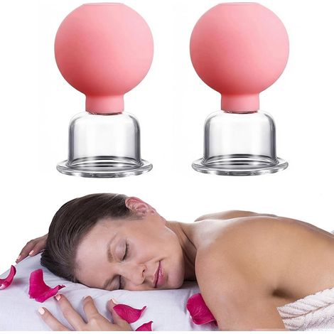 Set mit 2 Schröpfbechern aus Glas mit Silikonballon – Vakuum-Schröpftherapie für Körper und Gesicht – Rosa, gegen Muskelschmerzen, Entspannung und Cellulite (1/5)
