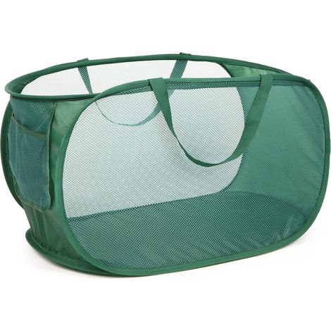 Cesto de ropa plegable – Cesto de ropa de 70 litros con asas y bolsillo lateral – Cesto de ropa portátil para lavandería, dormitorio, viajes (Verde, 58 x 36 x 36 cm)