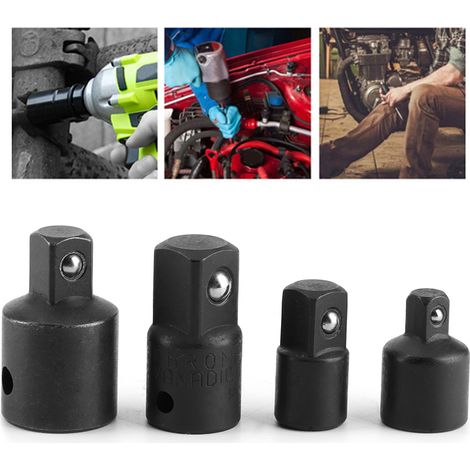 4 adaptateurs de douille pour clé électrique 1/4 po, 3/8 po et 1/2 po en acier au chrome vanadium (noir) (1/5)