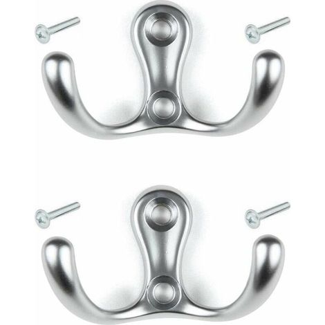 2x Crochet double en finition chrome satiné avec vis Mural Cuisine Salle de bain Porte Manteau Serviette Sac Couvert Vêtement Dressing Métal (1/3)