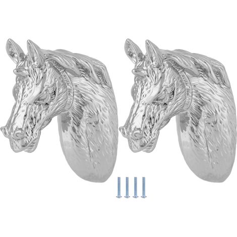 2 Poignées de tiroir moderne tête de cheval argent 3999 pour armoire cuisine et placard, quincaillerie élégante