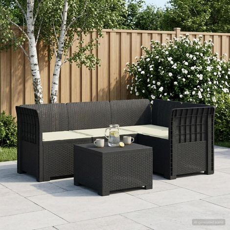 Canapé de Jardin Modulaire 4 Places avec Table Basse et Coussins Style Rotin PP Anthracite - PANGIVO (1/5)