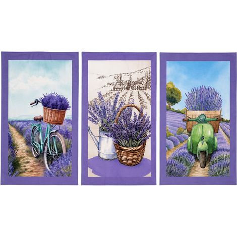 Lot de 3 torchons provence lavande 50 x 70 cm en coton (1/2)