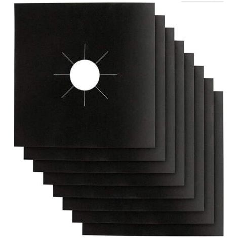 8pcs protecteur de cuisinière à gaz noir réutilisable, antiadhésif, doublure à nettoyage rapide (1/5)