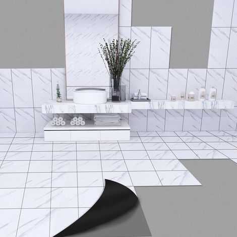 Tigrezy Badezimmer Küche PVC selbstklebender Fliesenaufkleber Badezimmer wasserdichte Tapete Wohnzimmer Marmor Hintergrund Tapete Fliesen Badezimmer wasserdichte Tapete (Jazz White (10 Stück) (30 x 30