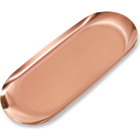 1 Plateau Ovale Acier Inoxydable Or Rose, Rangement Bijoux Cosmétiques, Décoration Salon Cuisine (1/5)