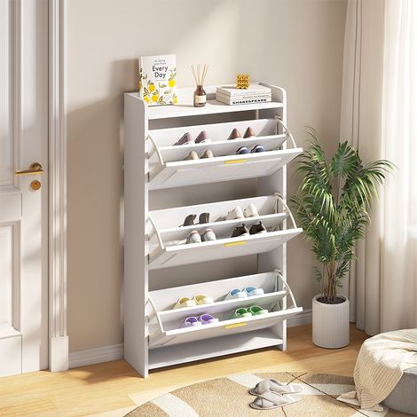Meuble à chaussures blanc 70×24×120 cm, 6 compartiments à abattants, rangement gain de place, MDF et panneaux de particules (1/5)