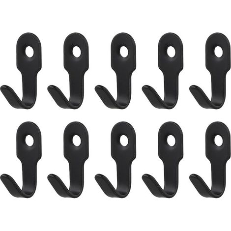 Crochets muraux simples noirs rétro avec 10 vis, patères mini en acier inoxydable, lot de 10 (1/4)