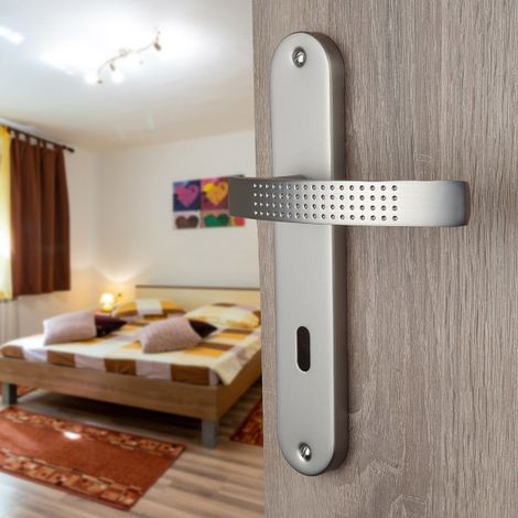Ouvre&Déco – Paire de poignées de porte AUDACE entrée de clé – Aluminium nickel mat – Entraxe 195 mm – Installation facile et ergonomique (1/5)