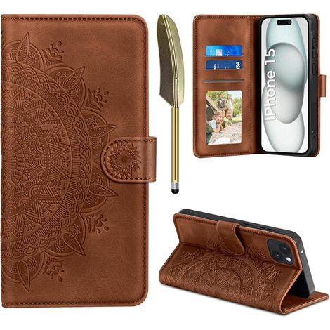 Handyhülle iPhone 15 Leder Klapphülle iPhone 15 Dunkelorange (1/5)