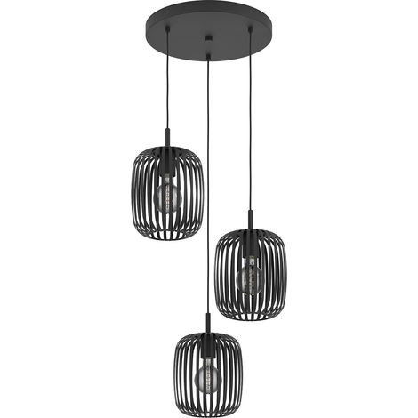 Lampadario A Sospensione Minimal Romazzina Acciaio Nero 3 Luci E27 (1/4)