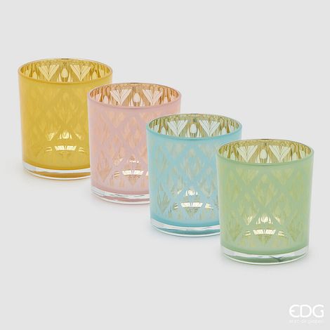 EDG Enzo De Gasperi Portacandela Tulipano Rombi  Cilindro H 8 Cm D 7 Cm 4 Ass. Multicolor 1 Pz