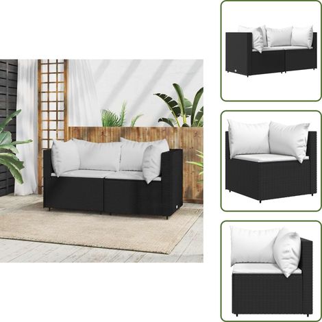 Canapés d'angle de jardin et coussins 2pcs Noir Résine tressée - Canape De Jardin - Mobilier De Jardin - Canapé Extérieur - Meubles De Jardin - Ensemble De Salon De Jardin (1/5)