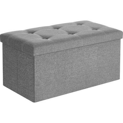 Banco de almacenamiento 80 litros baúl caja puf plegable de tela aspecto lino carga 300 kg para salón dormitorio pasillo gris claro 120003154 (1/3)
