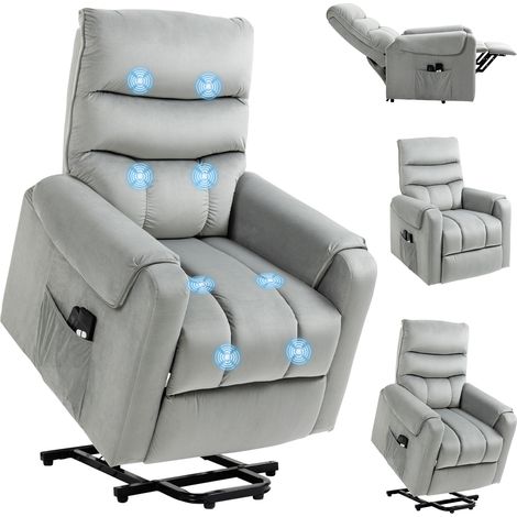 Vibration Massage Rise and Recliner Chair, Electric Power Lift Recliner with Remote Control and Side Pockets, Grey