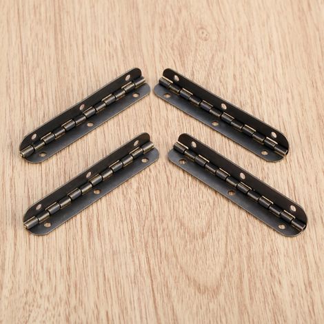 (Bronze antique 180) 4 charnières + 24 vis, arrondies, longues, 6 trous, argent/bronze antique/or, 65 x 15 mm, décoration rétro, coffre à bijoux en bois, ouverture 90/180° (1/5)