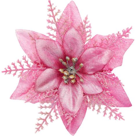 Fleurs Artificielles - Décoration De Noël Pour Arbre Et Couronne - 15 Cm - Rose - Lot De 1