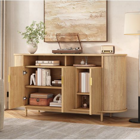 Sideboard 140x40x78 cm aus MDF und PB, natur, 3 Türen, integrierter Stauraum – MEUBLIV (1/5)