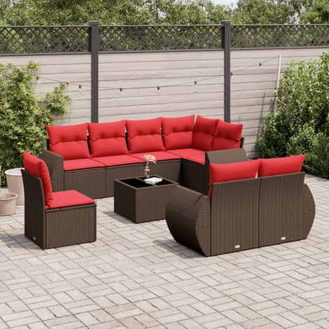 9-teiliges Gartensofa-Set mit Kissen, braun, Polyrattan (1/5)