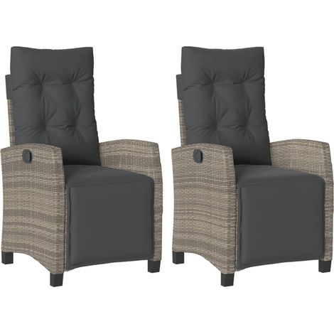 Gartensessel mit Fußteil 2 Stk. Verstellbar Grau Poly Rattan vidaXL