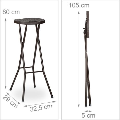 Set di 2 sgabelli da bar pieghevoli da giardino 80 x 32,5 x 29 cm resistenti agli agenti atmosferici stile moderno in plastica nera 130005923