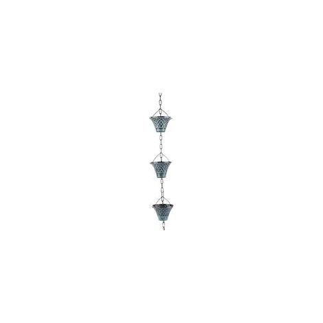 Cadena de lluvia de 2,7 m para decoración de jardín exterior - Bronce azul fer géométrique - Fijación de gota artística fácil de instalar (azul)