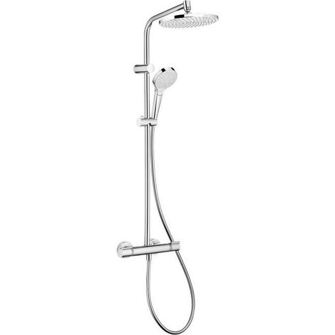 hansgrohe MySelect S - Colonne de douche avec mitigeur thermostatique, douche pluie 240 mm avec robinet, douchette (3 jets), support, flexible de douche, barre et douche de tete ronde, Blanc/chrome (1/5)