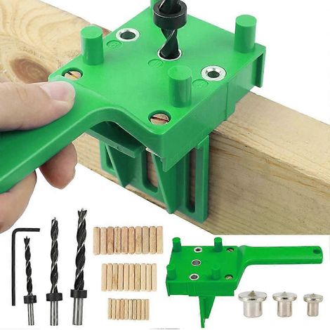Kit de 41 gabarits de perçage pour tourillons, gabarit de perçage pour assemblage à trous droits avec centreur de tourillons de 6/8/10 mm pour tourillons en bois (vert) (1/5)