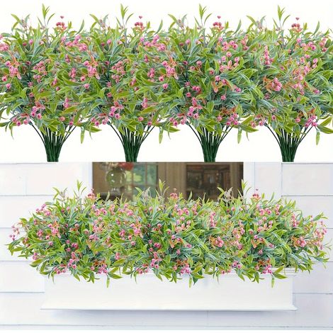 Juego de 8 flores artificiales de paniculata, resistentes a los rayos UV, para decoración de jardines, color rosa. (1/4)