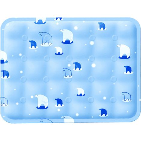 Tapis rafraîchissant pour animaux, imperméable, doux, résistant aux griffures, sûr, lit de glace épais pour chats et chiens en été, bleu ciel ours polaire (1/5)