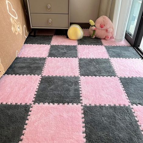 Tapis puzzle carré de 12 pièces - dalles de moquette douces et emboîtables - dalles de sol puzzle antidérapantes en EVA (1/4)